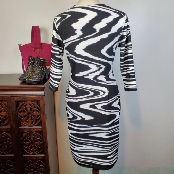 Cato Woman's 3/4 Sleeve V-Neck Zebra Print Swirled Striped Sheath Dress Size S - Picture 6 of 10